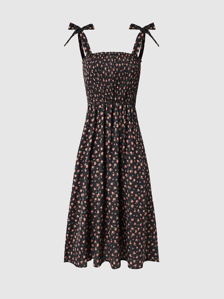

Elegant Cable Spaghetti Floral Dress, Black, Maxi Dresses