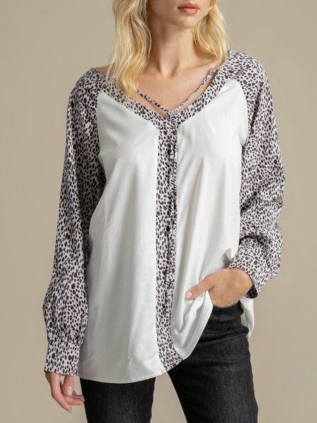 

Holiday Long Sleeve Leopard Printed Shirt, White, Blouses and Shirts