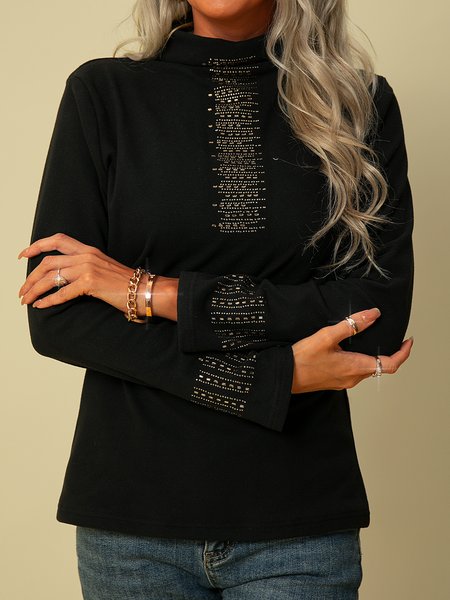 

Plain Long Sleeve Angora-Blend Shift Tops, Black, Tops