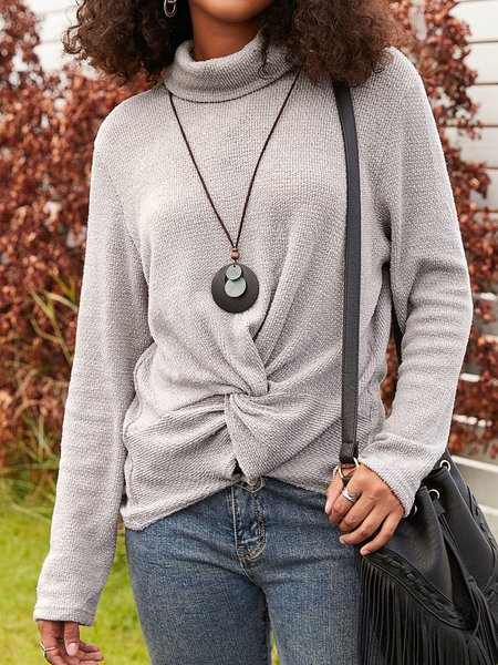

Casual High Neck Solid Sweater, Gray, Knitwear & Sweaters