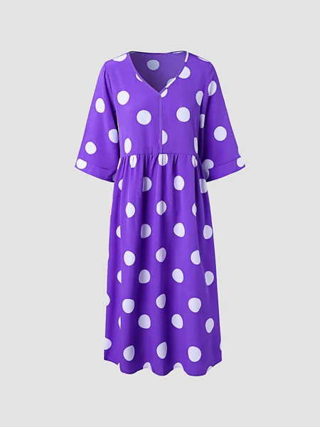 

V Neck Loosen Printed Dresses, Purple, Floral Dresses