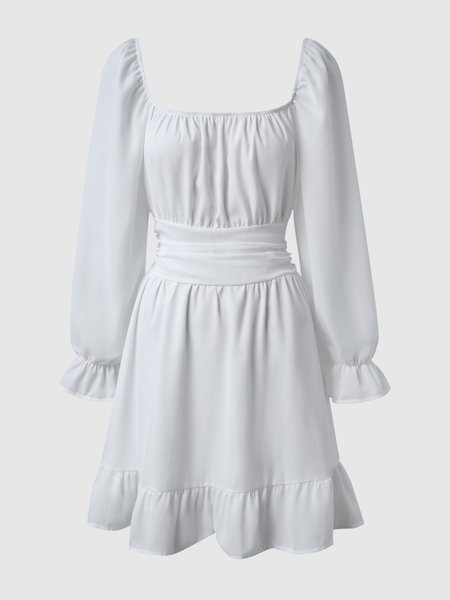 

Casual Solid Weaving Dress, White, Mini Dresses