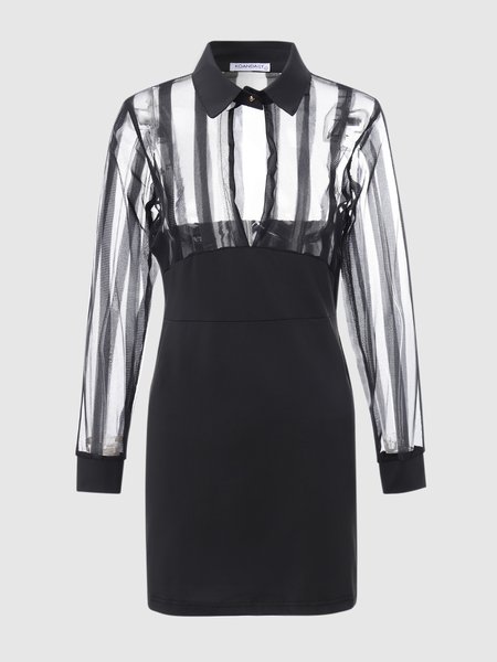 

Lapel Patchwork Fitted Dress, Black, Mini Dresses