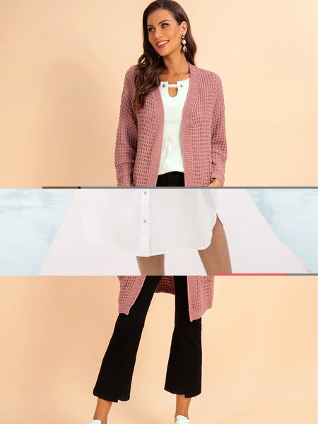 

V Neck Casual Shift Outerwear, Gray purple, Coats