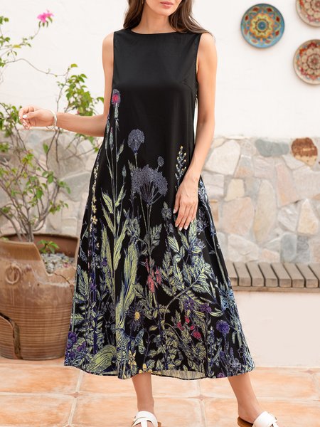 

Holiday Sleeveless Printed Dresses, Black, Floral Dresses