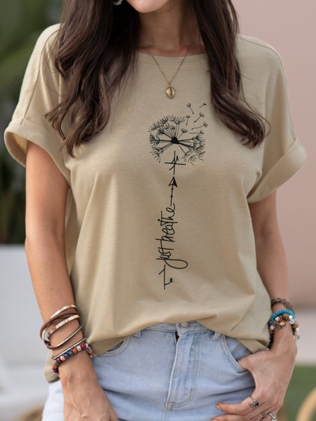 

Womens Dandelion Just Breathe Printed T-shirt, Khaki, T-Shirts