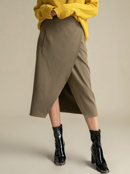 

Work Daily Spring Fall Skirt, Dark green, Midi Skirts