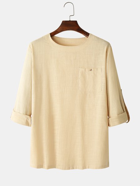 

Crew Neck Casual Shirts & Tops, Apricot, Men's shirts