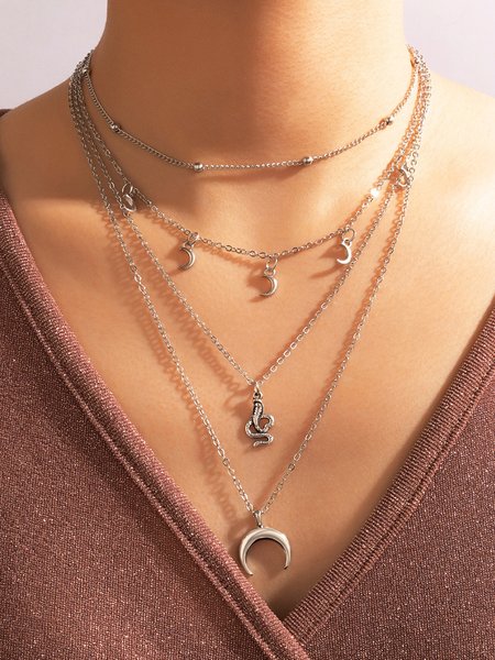 

Moon Serpentine Pendant Multilayer Necklace, Silver, Necklaces