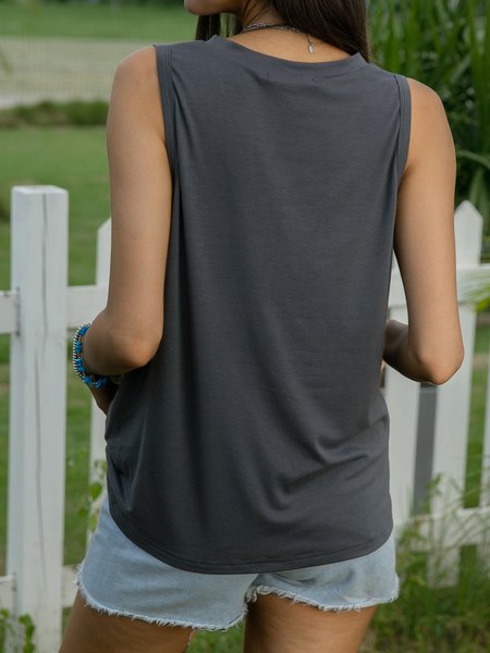 

Casual Cotton-Blend Sleeveless Tanks & Camis, Deep gray, Tanks & Camis
