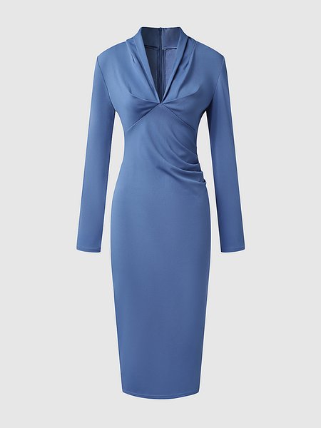 

Casual Solid Knitting Dress, Blue, Midi Dresses