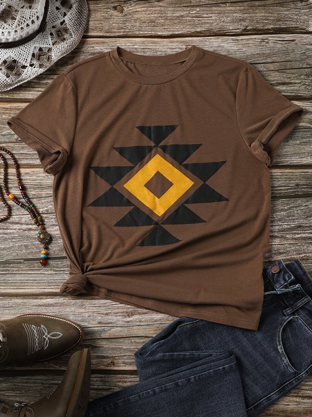 

Short Sleeve Printed T-shirt, Brown, Tees & T-shirts