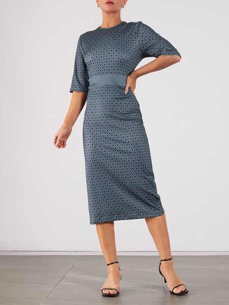 

Crew Neck Elegant Skinny Midi Dress, Black, Midi Dresses