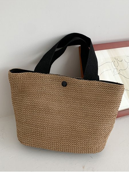 

Beach vacation woven retro portable straw bag, Black, Women's Bags