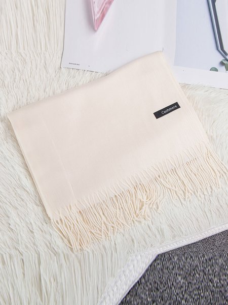 

Thin solid color cashmere fringed scarf, Off white, Women Scarves & Shawls