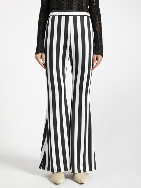 

Regular Fit Flare Leg Striped Pants, Black, Wide Leg Pants