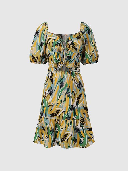 

Printed Regular Fit Weaving Dress, Green, Midi Dresses