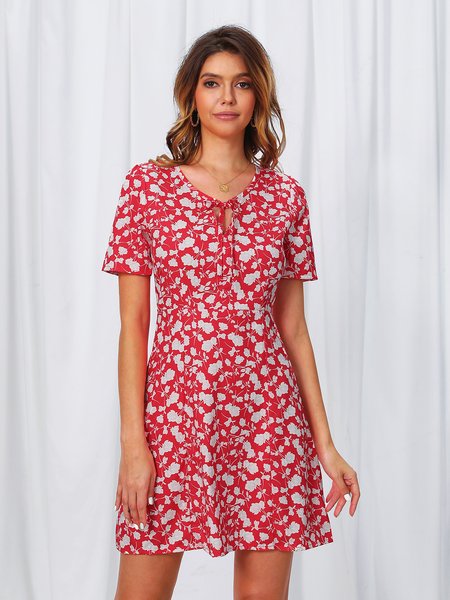 

Short Sleeve V Neck Sweet Weaving Dress, Red, Dresses
