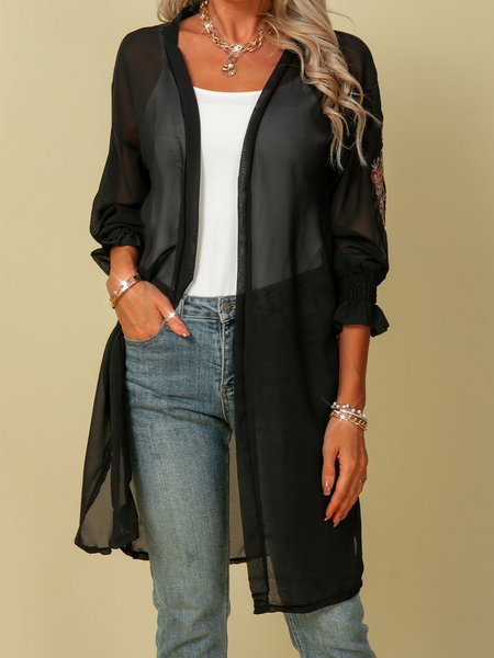 

Long Sleeve Floral Halter Cardigan, Black, Outerwear