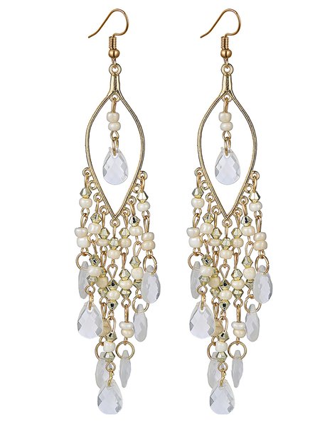 

Bohemian long tassel earrings, White, Earrings
