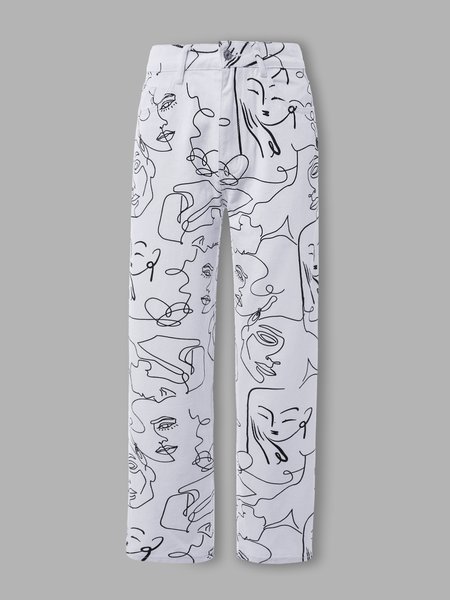 

Cotton Straight Leg Pants, As picture, Straight Leg Pants