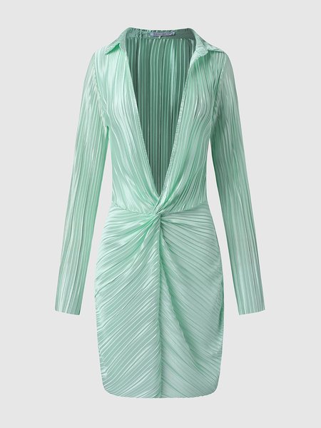 

Lapel Party Solid Knitting Dress, Aqua, Midi Dresses