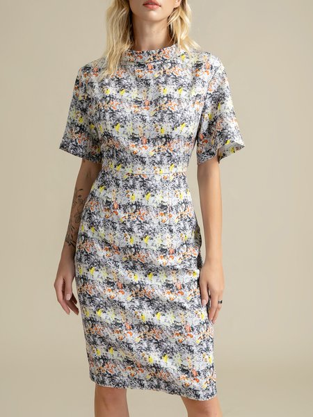 

Half Sleeve Shawl Collar Midi Dress, As picture, Midi Dresses