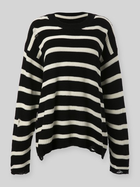 

Long Sleeve Shift Cotton-Blend Casual Sweater, Black, Knitwear & Sweaters