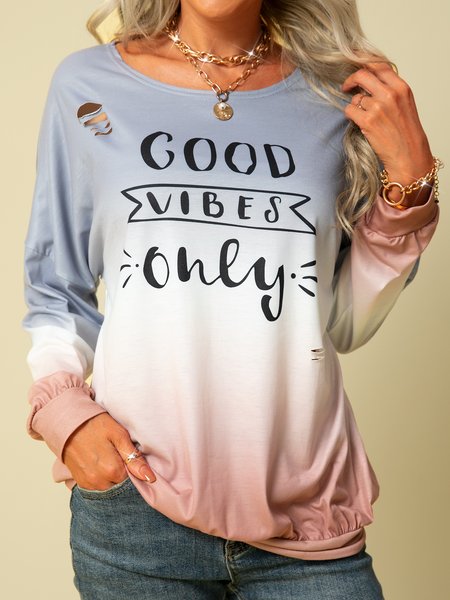 

Crew Neck Long Sleeve Casual Ombre/Tie-Dye T-shirt, Coffee, T-Shirts