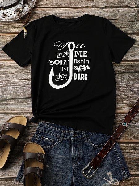 

Short Sleeve Letter Casual Printed T-shirt, Black, Auto-clearance