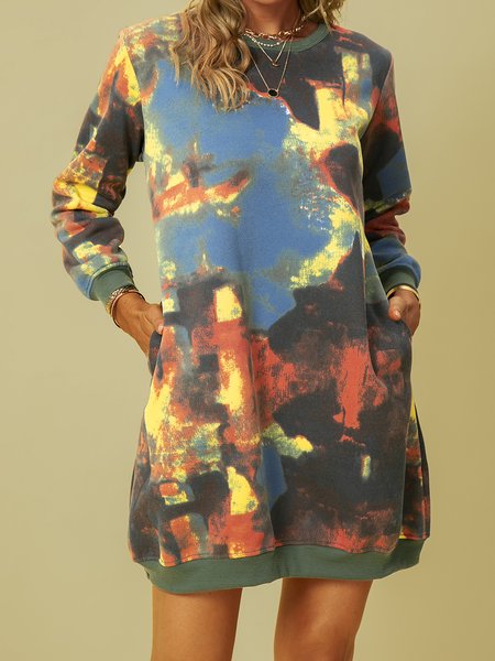 

Crew Neck Shift Long Sleeve Knitting Dress, Green, Mini Dresses
