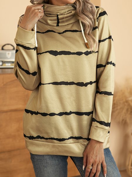 

Turtleneck Shift Stripes Long Sleeve Sweatshirt, Khaki, Hoodies & Sweatshirts