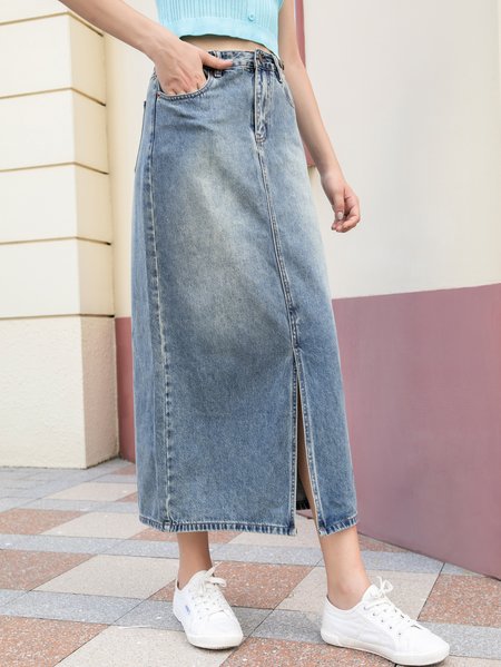 

Casual Denim Midi Skirt, As picture, Midi Skirts