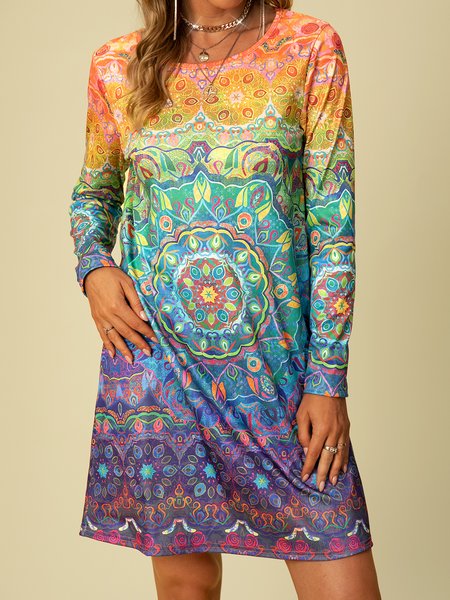 

crew neck boho long sleeve Weaving Dress, Green, Midi Dresses