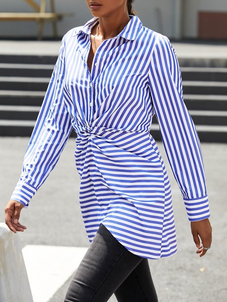 

Stripes Long Sleeve Casual Cocoon Dress, Blue, Mini Dresses