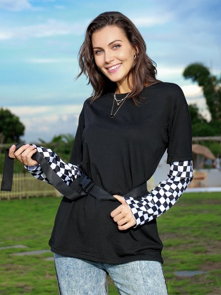 

Shift Casual Paneled Checkered Sleeve Shirts & Tops, Black, Long sleeve tops