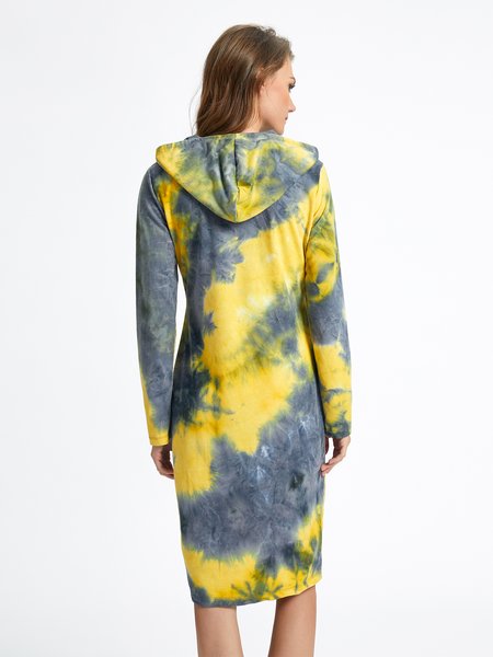 

Dip-Dyed Casual Hooded Midi Dress, Yellow, Midi Dresses
