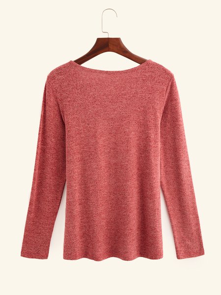 

Contrasting color casual V-neck ladies Shirts & Tops, Red, Long sleeve tops