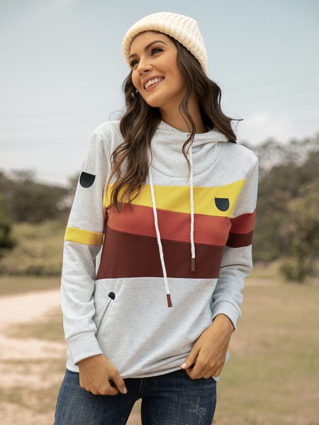

Gray Casual Colorblock Hoodie Drawstring Sweatshirt, Sweatshirts & Hoodies