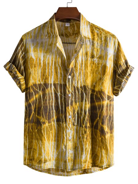 

Men's Printed Abstract Shirt Collar Shirts, Yellow, Short Sleeves Shirts