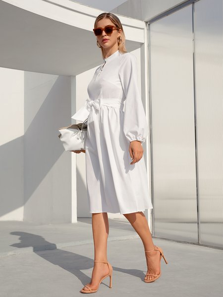 

Long Sleeve A-Line Work Midi Dress, White, Midi Dresses