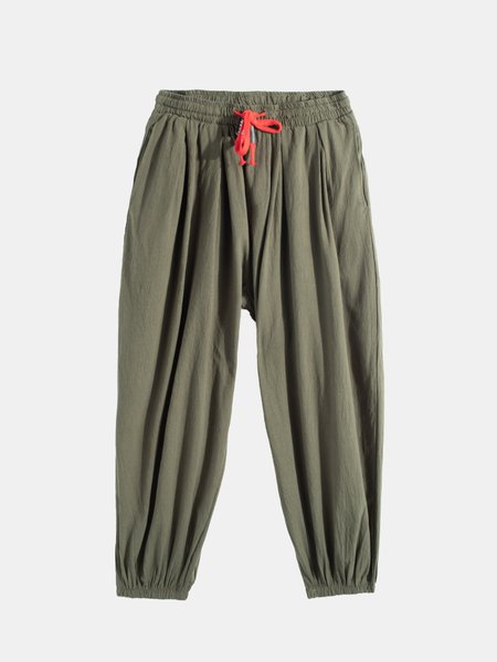 

Casual Drawstring Solid Pants, Army green, Men's pants
