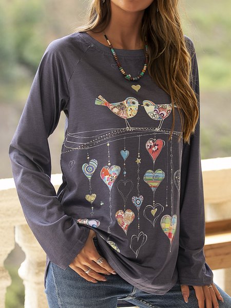 

Holiday Daily Long Sleeve bird & love print Shirts & Tops, Tunics