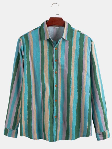 

Stripes Shirt Collar Shirts & Tops, As picture, Men's Floral shirt