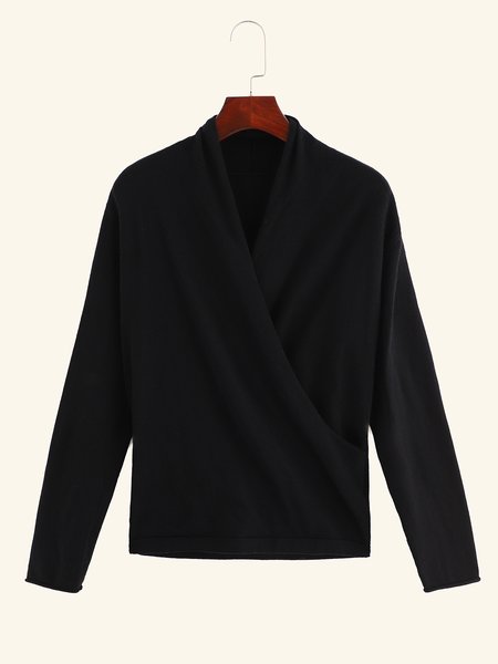 

Wool Blend Long Sleeve V Neck Shirts & Tops, Apricot, Long sleeve tops