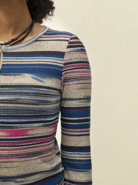 

Pink Striped Casual Long Sleeve Paneled Tops, Auto-Clearance