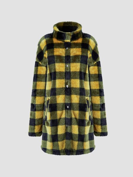 

Graphic Fluff/Granular Fleece Fabric V Neck Outerwear, Yellow, Coats