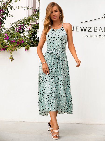 

Cold Shoulder Polyester Cotton Halter Weaving Dress, Aqua, Dresses