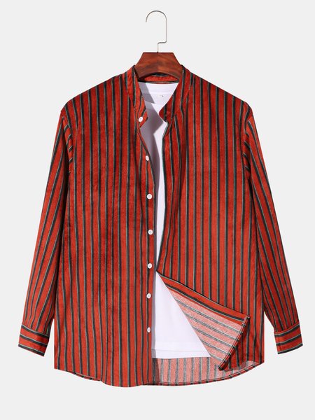 

Corduroy Stand Collar Classic Shirts & Tops, Red, Men's shirts