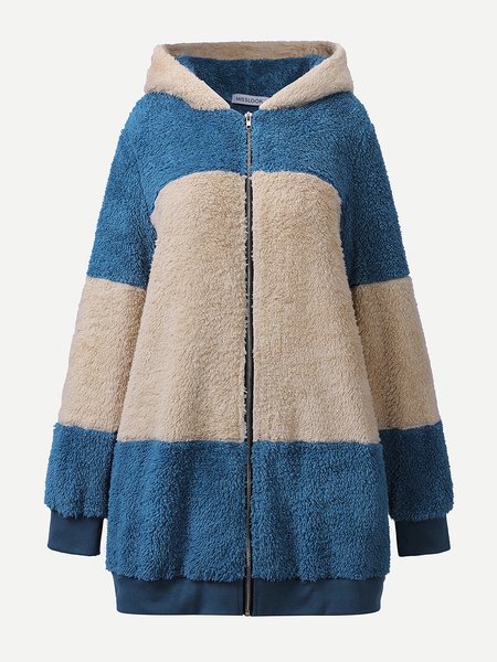 

Hooded Fluff/Granular Fleece Fabric Vintage Outerwear, Blue, Outerwear
